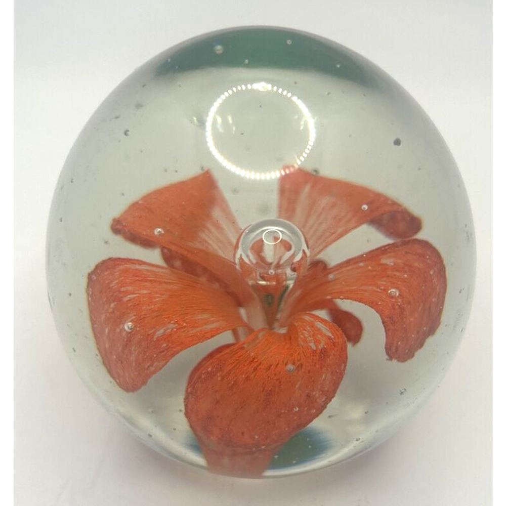 Vintage Glass Orange Flower Paper Weight U258/27